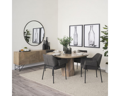 Mercana Brently Dining Chair with Gray Fabric & Matte Black Metal Legs - Gray