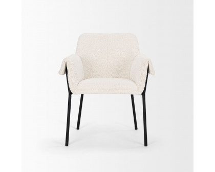 Mercana Brently Dining Chair with Cream Boucle Fabric & Matte Black Metal Legs - Cream