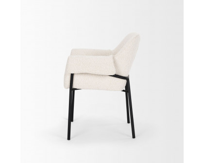 Mercana Brently Dining Chair with Cream Boucle Fabric & Matte Black Metal Legs - Cream