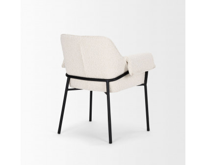 Mercana Brently Dining Chair with Cream Boucle Fabric & Matte Black Metal Legs - Cream