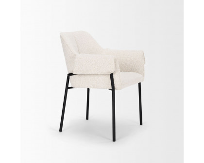 Mercana Brently Dining Chair with Cream Boucle Fabric & Matte Black Metal Legs - Cream