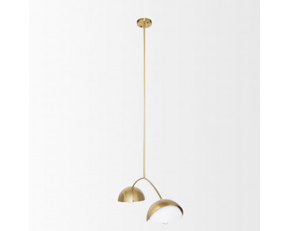 Mercana - Cybill Brushed Brass with White Metal Shades 2-Light Chandelier