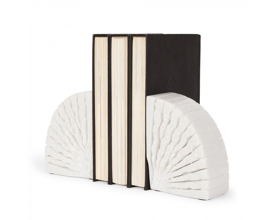 Mercana - Stept White Marble Bookends Rough Carving (Set of 2)