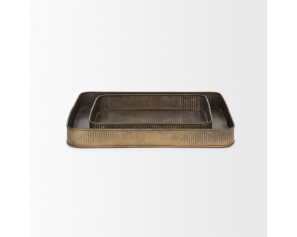 Mercana Varun Square Metal Tray (Set of 2) - Brass