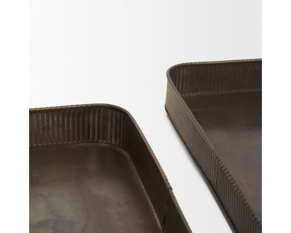 Mercana Varun Square Metal Tray (Set of 2) - Brass