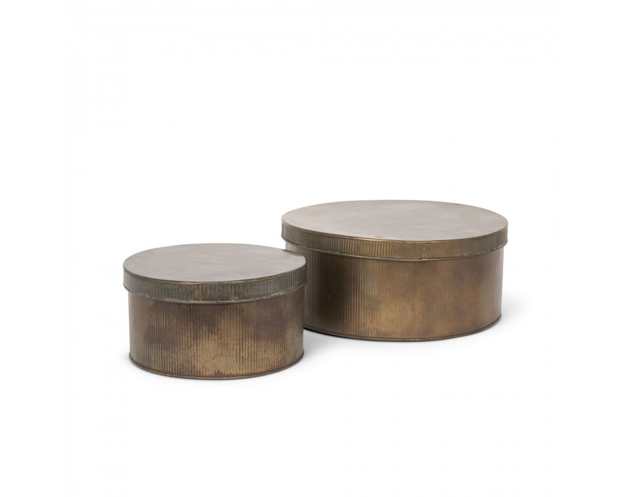 Mercana - Josephine Round Antique Gold Metal Box (Set of 2)