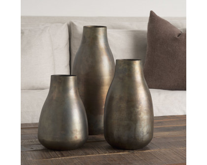 Mercana Devi Short Metal Vase - Oxidized Gold