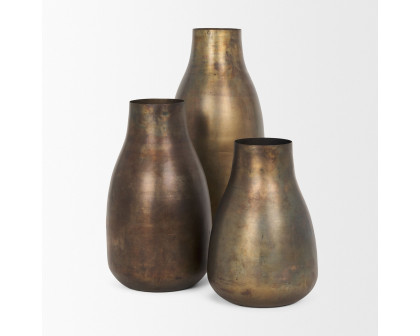 Mercana Devi Short Metal Vase - Oxidized Gold