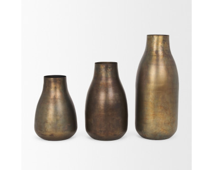 Mercana Devi Short Metal Vase - Oxidized Gold