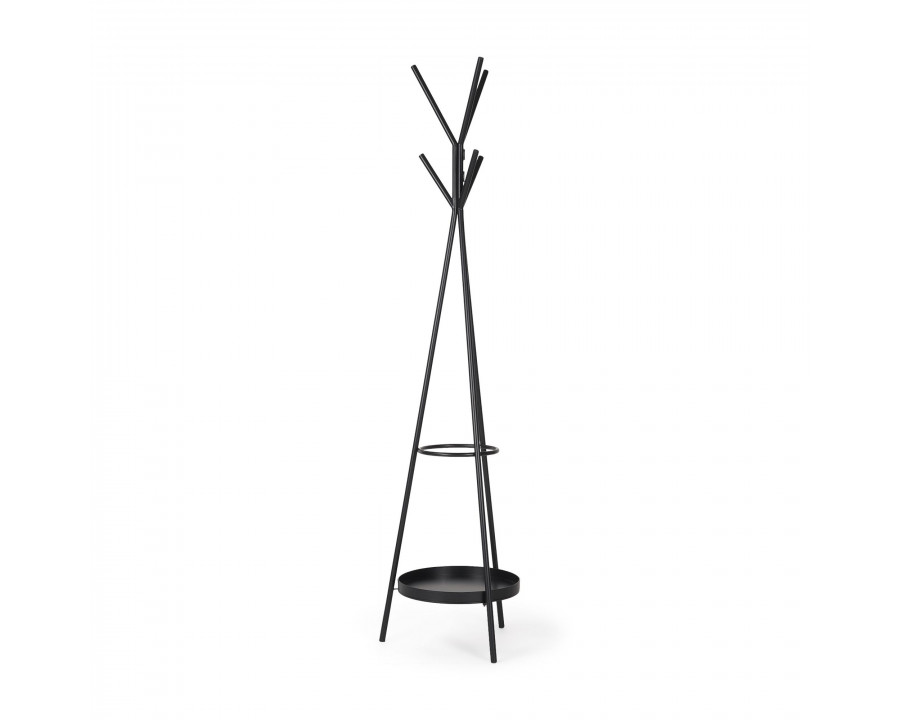 Mercana Everett Coat Rack with Two Metal Shelves - Black, Metal