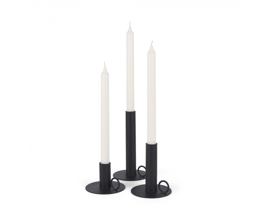 Mercana - Noir Matte Black Metal Candle Holders (Set of 3)