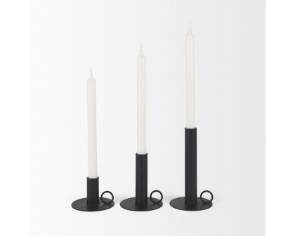 Mercana - Noir Matte Black Metal Candle Holders (Set of 3)