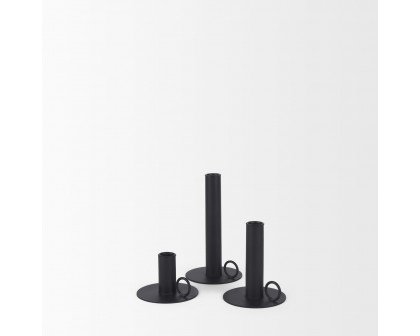 Mercana - Noir Matte Black Metal Candle Holders (Set of 3)