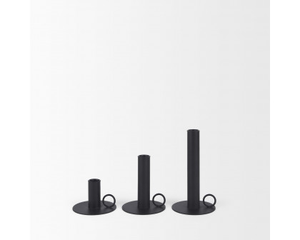 Mercana - Noir Matte Black Metal Candle Holders (Set of 3)