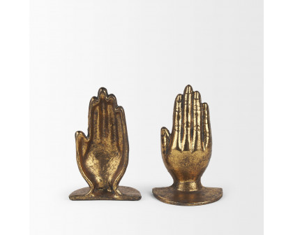 Mercana Praying Hands Cast Iron Book Ends - Gold