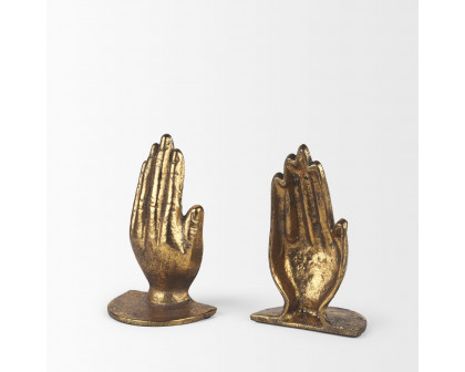 Mercana Praying Hands Cast Iron Book Ends - Gold