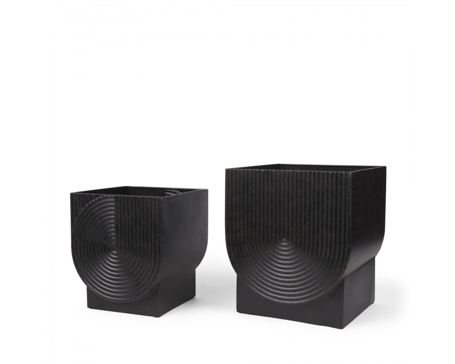 Mercana Medina Medium Planters with Gold Antiquing Metal (Set of 2) - Black