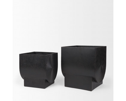 Mercana Medina Medium Planters with Gold Antiquing Metal (Set of 2) - Black