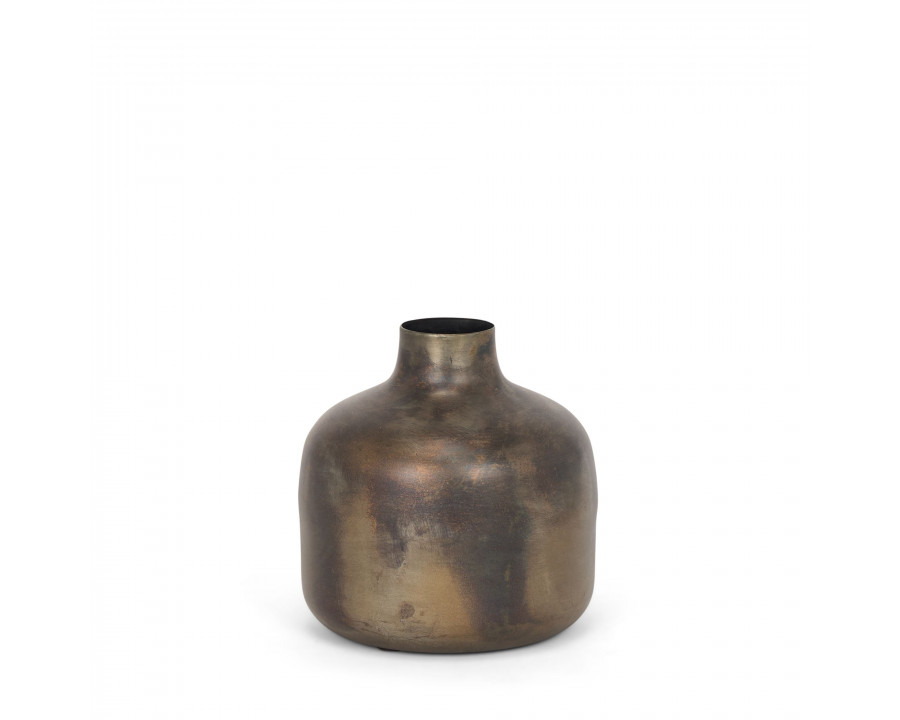 Mercana Daya Short Metal Vase - Antiqued Gold