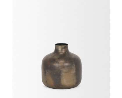 Mercana Daya Short Metal Vase - Antiqued Gold