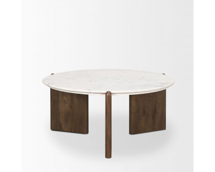 Mercana - Rumer Dark Brown Wood with White Marble Coffee Table