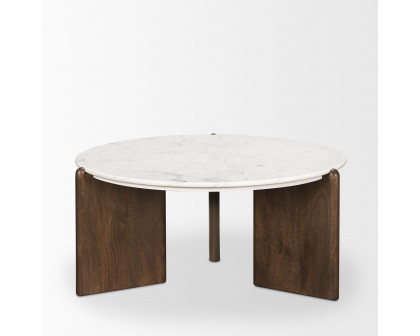 Mercana - Rumer Dark Brown Wood with White Marble Coffee Table