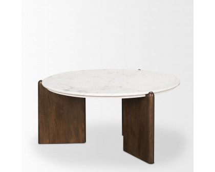 Mercana - Rumer Dark Brown Wood with White Marble Coffee Table