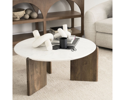 Mercana - Rumer Dark Brown Wood with White Marble Coffee Table