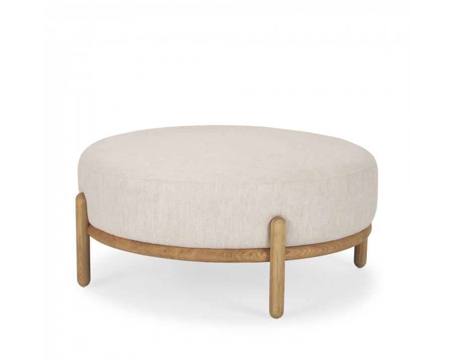 Mercana Gwynn Ottoman with Light Brown Wood - Light Brown, Fabric