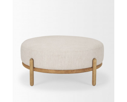 Mercana Gwynn Ottoman with Light Brown Wood - Light Brown, Fabric