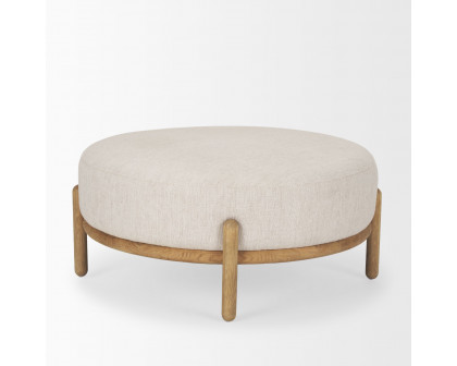 Mercana Gwynn Ottoman with Light Brown Wood - Light Brown, Fabric