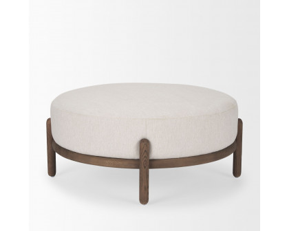 Mercana Gwynn Ottoman with Light Brown Wood - Dark Brown, Fabric