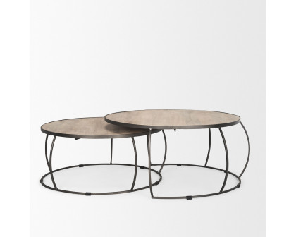 Mercana - Clapp Round Light Brown with White Wash Wood and Silver Metal Nesting Coffee Tables (Set of 2)