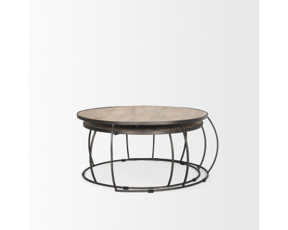 Mercana - Clapp Round Light Brown with White Wash Wood and Silver Metal Nesting Coffee Tables (Set of 2)