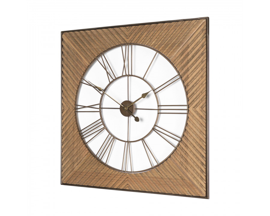 Mercana - Rondell Light Brown Wood/Gold Metal Wall Clock