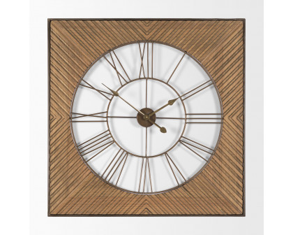 Mercana - Rondell Light Brown Wood/Gold Metal Wall Clock