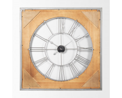 Mercana - Rondell Light Brown Wood/Gold Metal Wall Clock