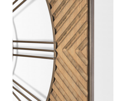 Mercana - Rondell Light Brown Wood/Gold Metal Wall Clock