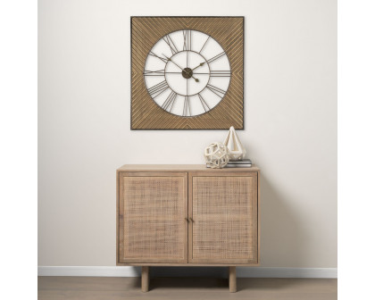 Mercana - Rondell Light Brown Wood/Gold Metal Wall Clock