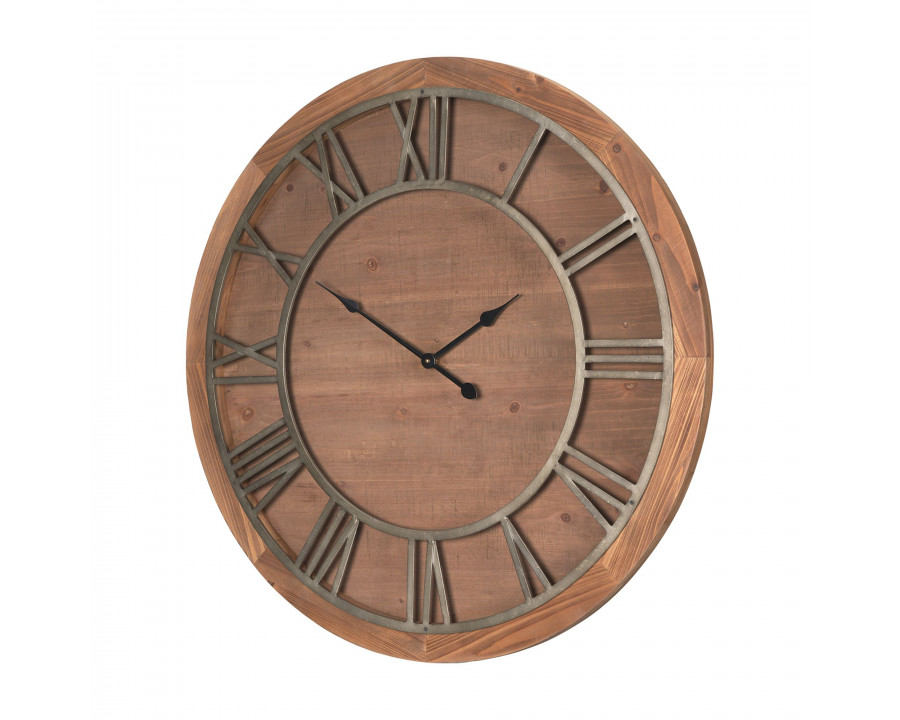 Mercana - Raul Medium Brown Wood/Silver Metal Wall Clock