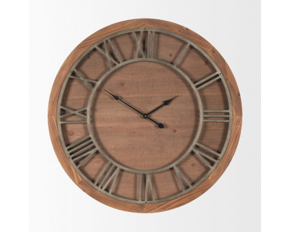 Mercana - Raul Medium Brown Wood/Silver Metal Wall Clock