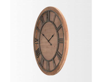 Mercana - Raul Medium Brown Wood/Silver Metal Wall Clock