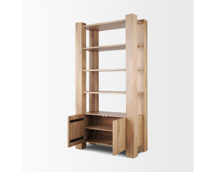 Mercana - Beth Light Brown Wood with Open and Closed Storage Shelving Unit