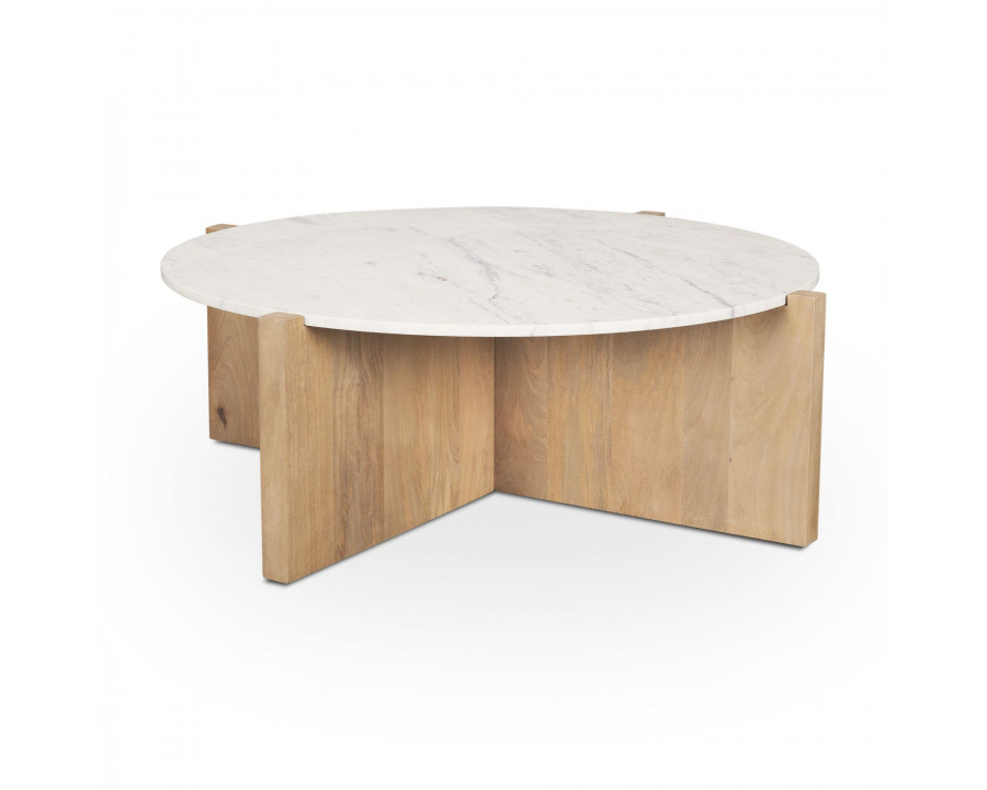 Mercana Bianca Round Coffee Table with Round Marble Top - Light Brown