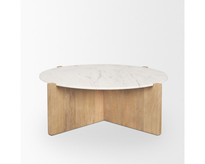 Mercana Bianca Round Coffee Table with Round Marble Top - Light Brown