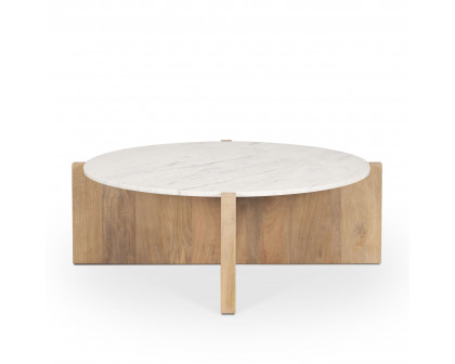 Mercana Bianca Round Coffee Table with Round Marble Top - Light Brown