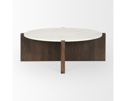 Mercana Bianca Round Coffee Table with Marble Round Top - Dark Brown