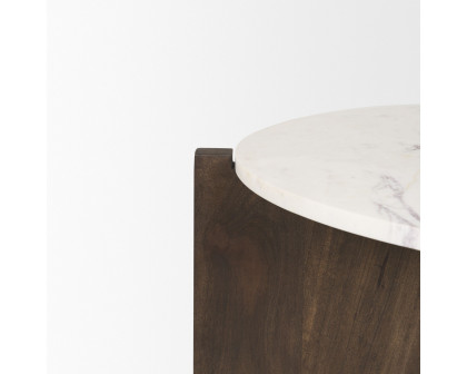 Mercana Bianca Round Coffee Table with Marble Round Top - Dark Brown