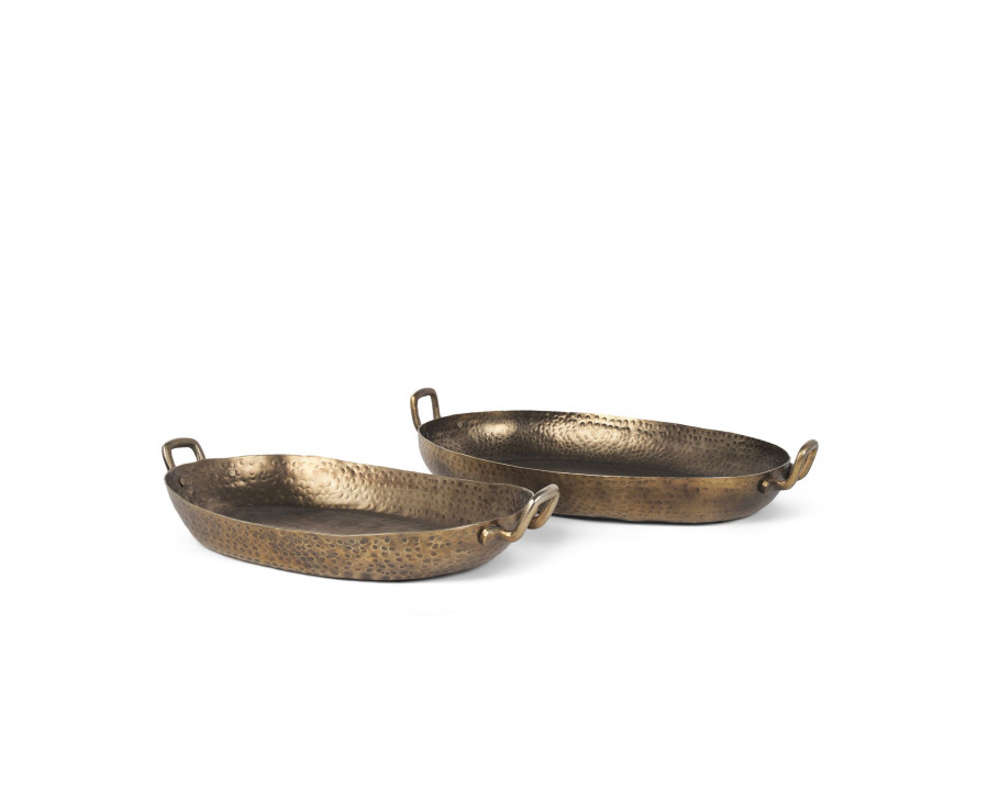 Mercana - Pama Hammered Gold Metal Decorative Trays (Set of 2)