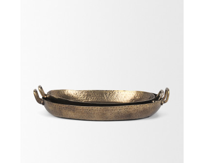 Mercana - Pama Hammered Gold Metal Decorative Trays (Set of 2)